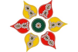 CHERKRAFT Medium Size Diwali Acrylic Rangoli Stencils Handmade Rangoli Sticker Home Decor Floor Decorative Stones - 8 Inches (Design 4)