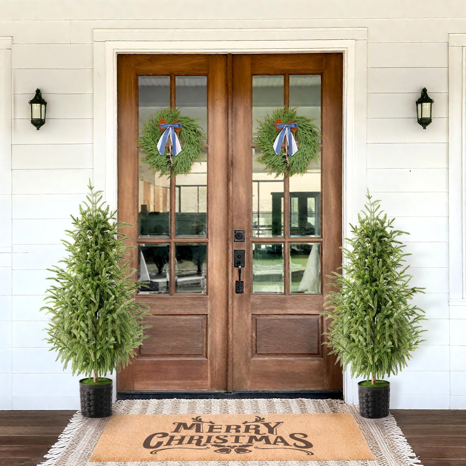 Photo 1 of *** STYLE DIFFERS IN PERSON*** Christmas Decorations - Outdoor Christmas Tree - 2 Pack 3FT Artificial Norfolk Pine Tree - Xmas Decor for Home Indoor Outdoor Entryway Party Living Room Office Porch