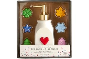 SKL Home Seasonal Soap/Lotion Dispenser Gift Set with 7 Interchangeable Magnetic Holiday Attachments, Refillable for Bathroom & Kitchen, Gold