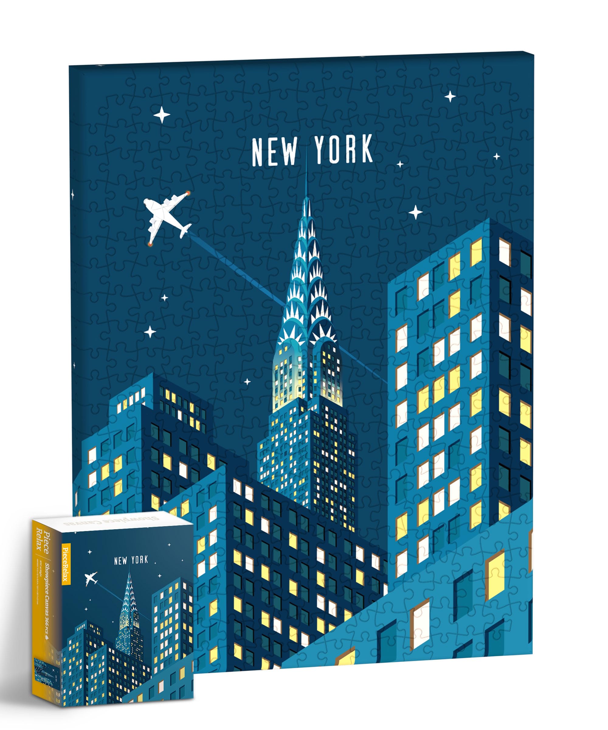 PieceRelax Canvas Wall Art Puzzles for Adults - NYC at Night Unique Gift & Home Décor with Plastic Jigsaw Puzzle Artwork for Living Room Bedroom [HN1303] — image 1