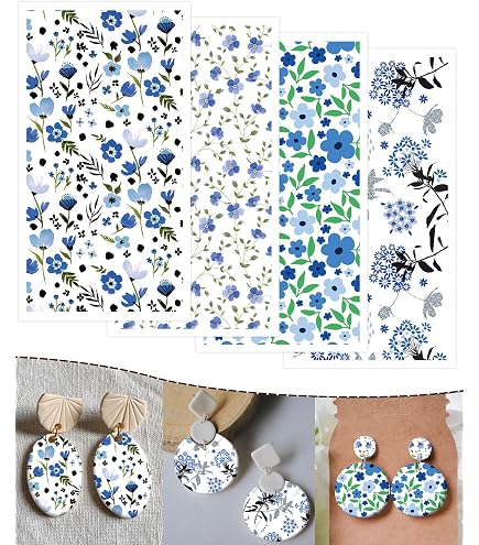 Lot De 12 Feuilles De Transfert Pour Argile Polymère - Motifs Bleus, 15x9 Cm, Pour Bijoux, Boucles D'oreilles