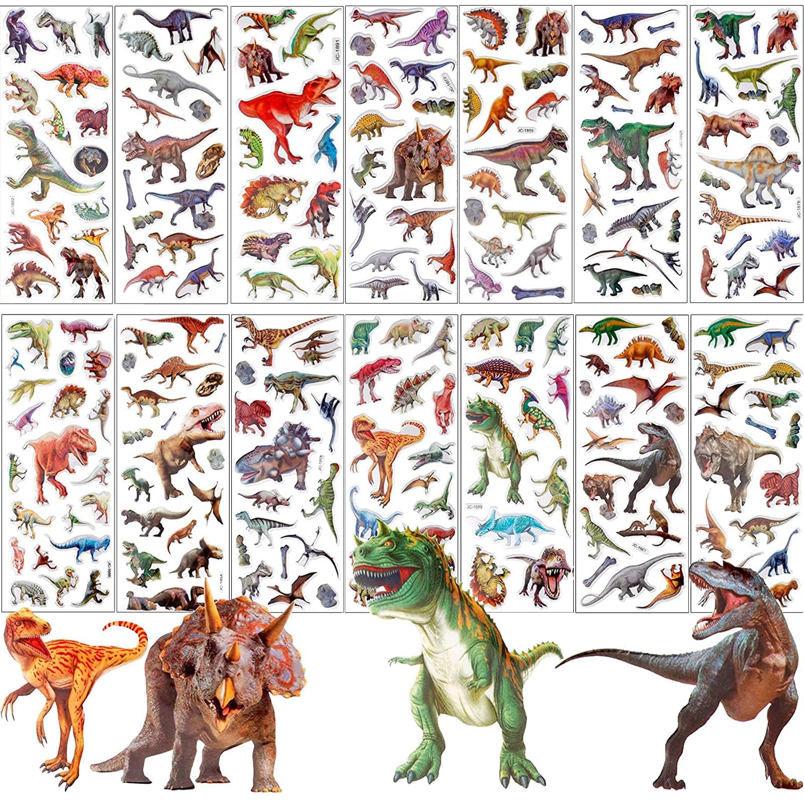 200PCS 3D Dinosaur Stickers for Kids 14 Sheets Puffy Animals Stickers for Scrapbooking Bullet Journal