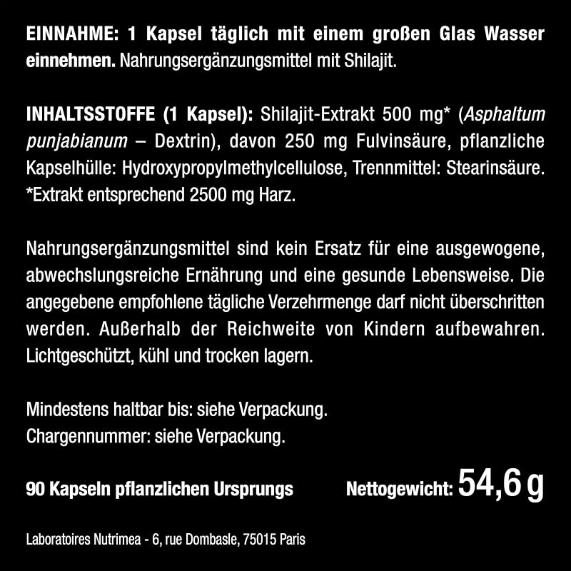 Shilajit Kapseln | Original Himalaya Hochdosiert, 2500mg | Nutrimea