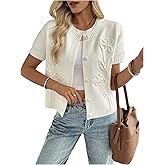 Verdusa Floral Embroidery Cozy Short Sleeve Sweater for Women Button Up Lightweight Cardigans