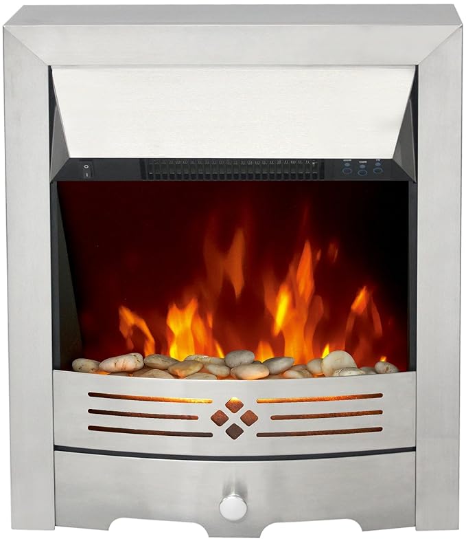 EL FUEGO Elektrisches Kaminfeuer Luton, silber, mit Fernbedienung