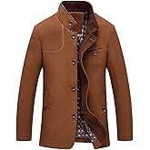 chouyatou Men's Gentle Band Collar Single Breasted Wool Blend Pea Coat