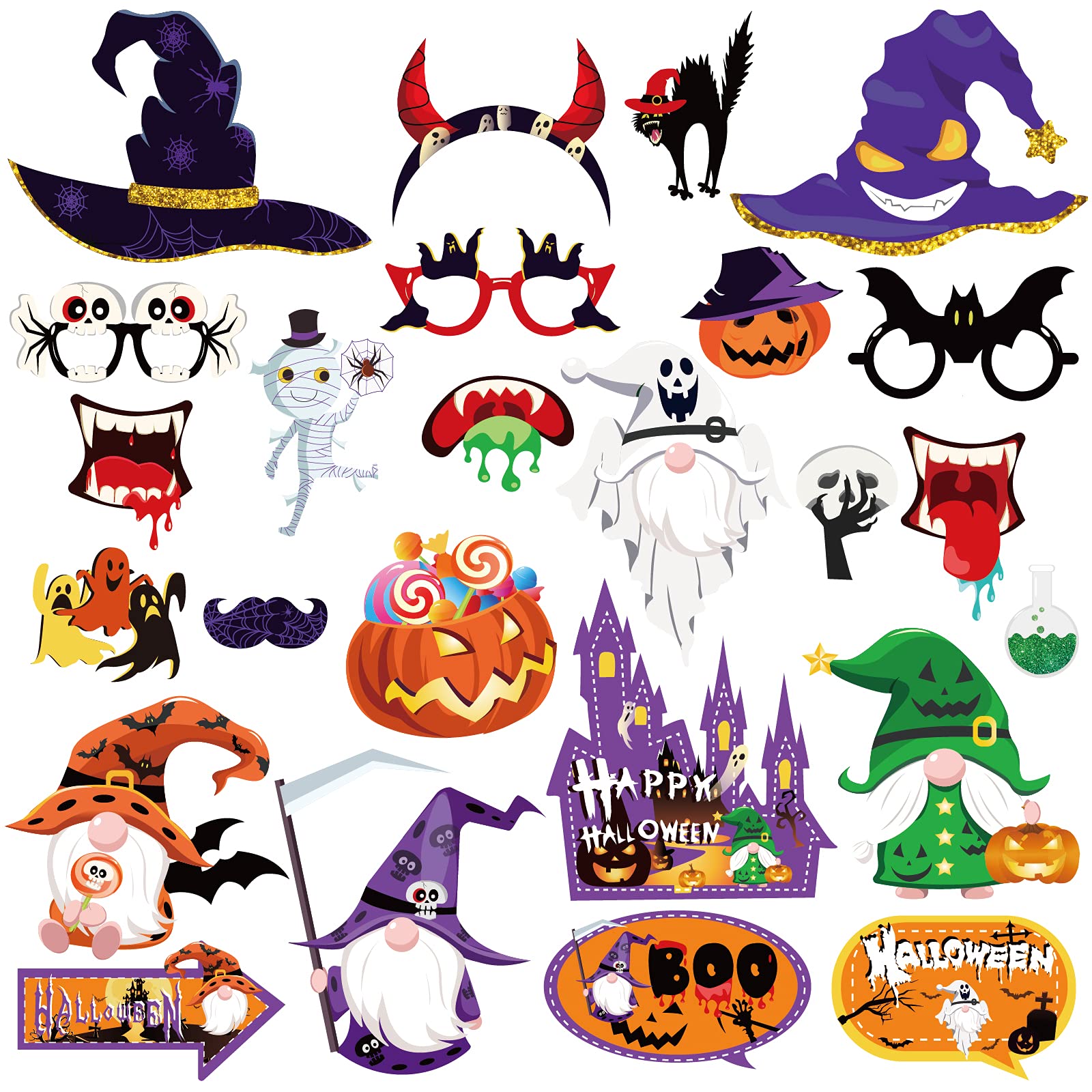 Photo 1 of 25 Halloween Photo Booth Props With Sticks, Halloween Theme Background Decoration.