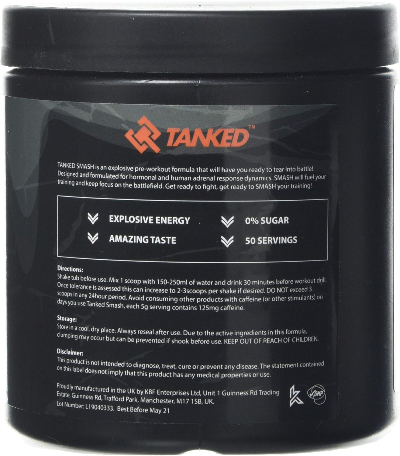 Tanked Smash Pre Workout Powder 250g, Energy Drink with Creatine Monohydrate, Improves Focus & Intensity Levels - Image 3