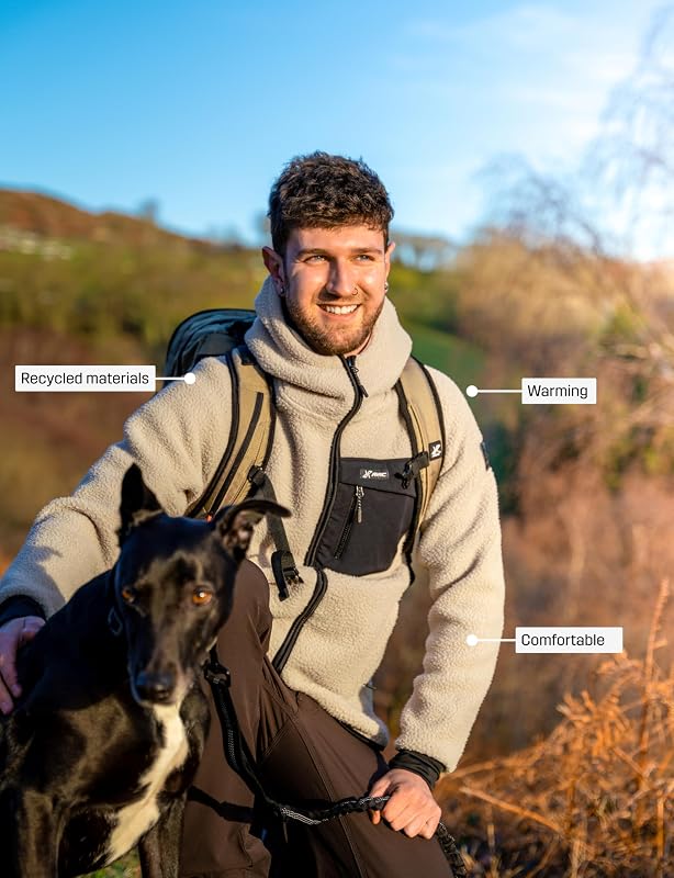 Sherpa Hoodie für Herren, Outdoor Fleecejacken perfekt für Wanderungen und Outdoor-Abenteuer, Beige Khaki, L