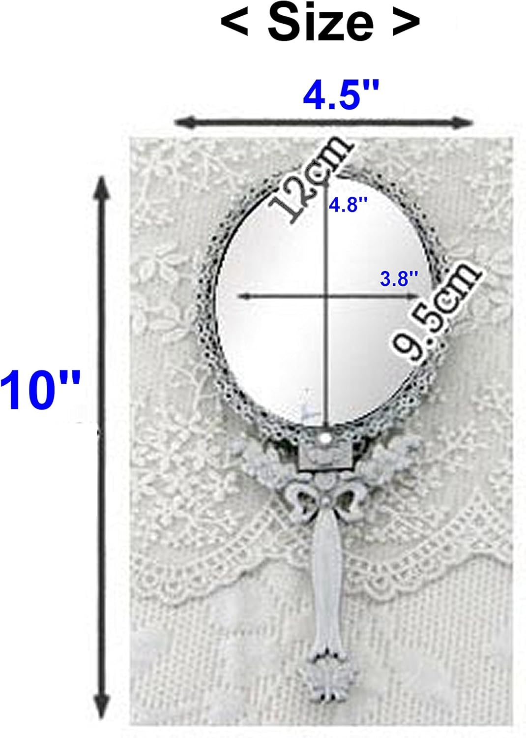 Butterfly Designed Double Sided Magnification Hand Held Makeup Metal Mirror Folding Handle Stand Travel Mirror (Large, Silver): Home & Kitchen