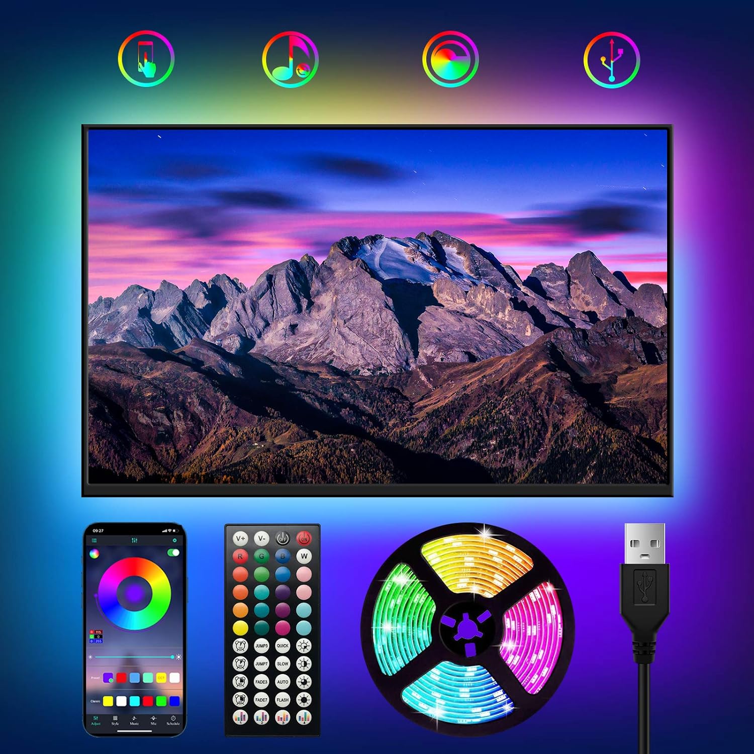 WOANWAY TV LED Backlight with App Control,3M USB Bluetooth RGB LED