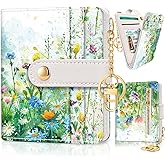 Jogjam Floral Green Rfid Ladies Wallet, Small Slim Thin Compact Credit Card Women Wallet, Spring Flowers PU Leather Bifold Cash Zipper Coin Pocket ID Window for Female