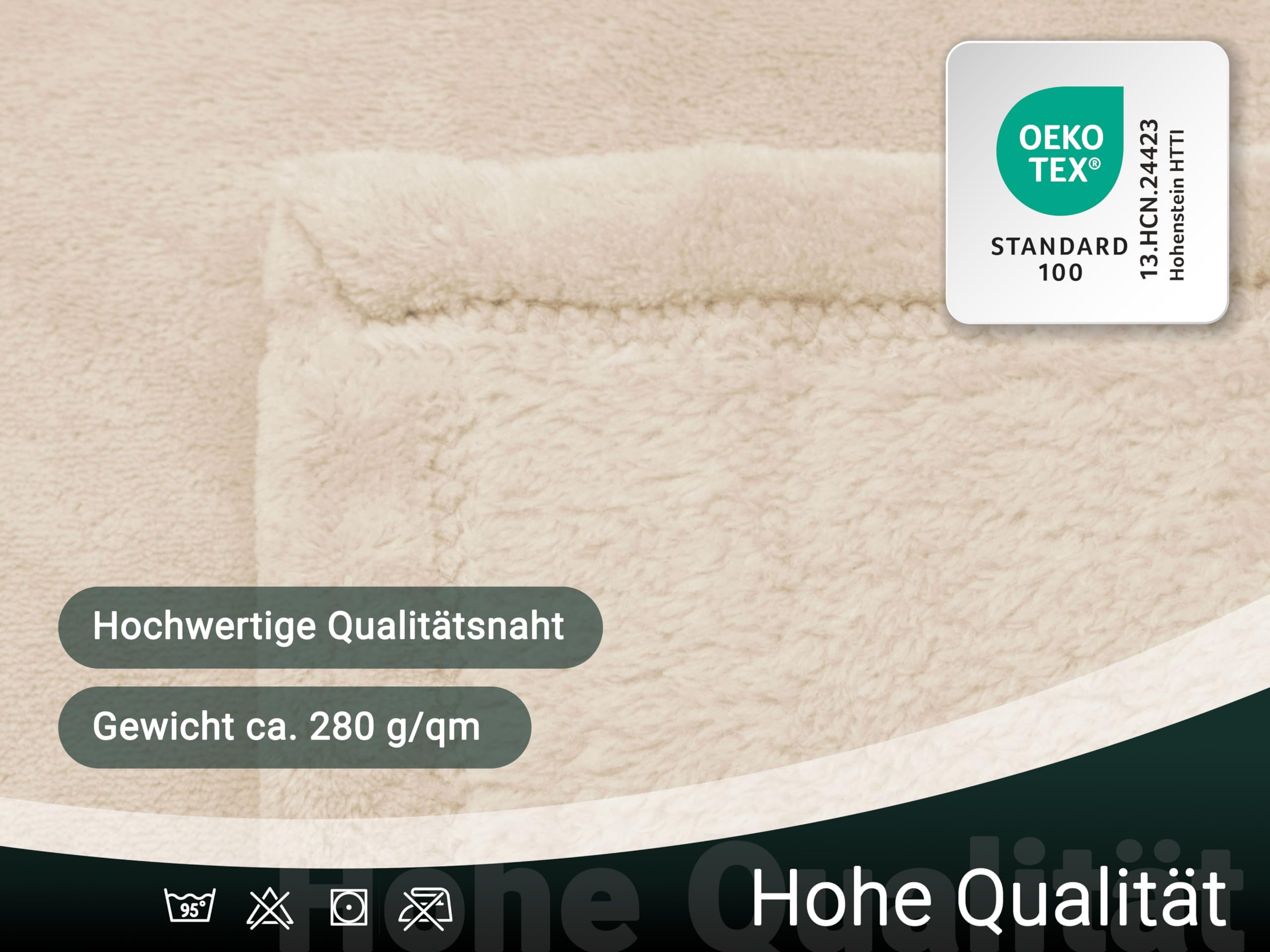 ZOLLNER Kuscheldecke flauschig in 150x200 cm - super kuschelige und warme Sofadecke - waschbar bis 95°C - atmungsaktive Mikrofaser in beige - Hotelwäschequalität - Oeko Tex® Zertifiziert 5