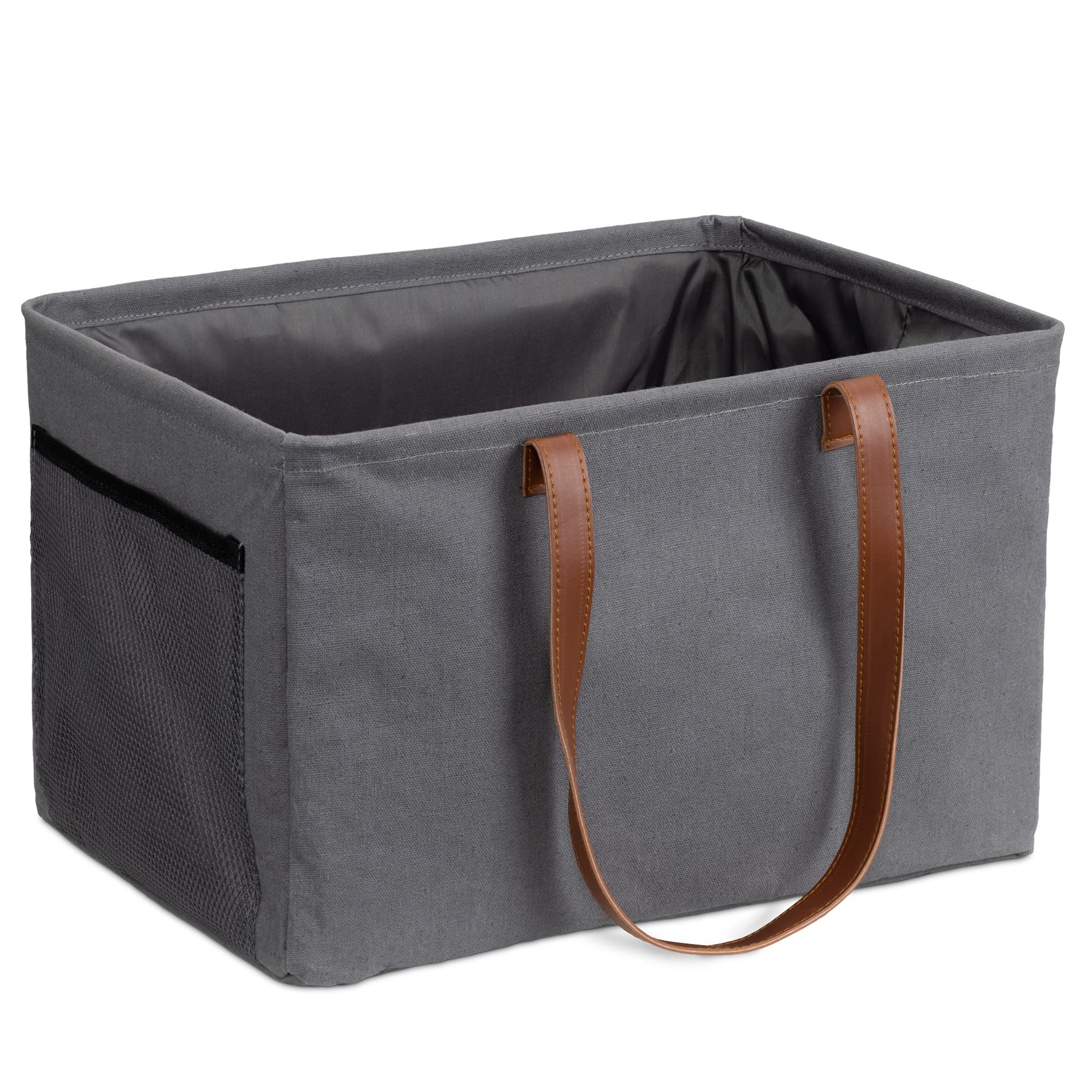 Navaris Collapsible Laundry Baskets - Set of 2 - Foldable Washing Hampers - Clothes Storage Bins with Fabric Drawstring Lid & Side Handles - Grey