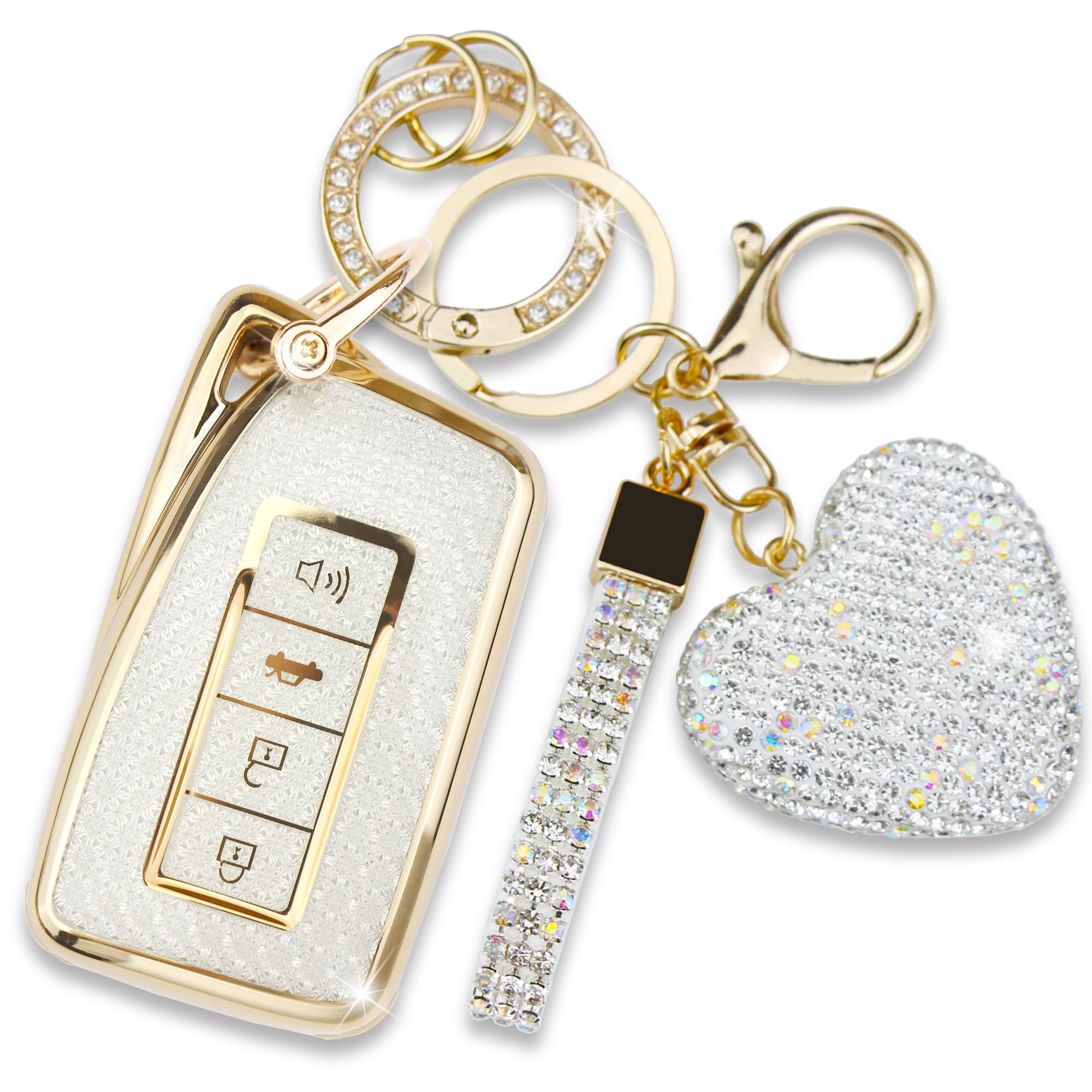 Photo 1 of Simocky Key Fob Cover with Diamond Keychain for Lexus Car Key Shell Compatible with Lexus RX ES GS LS NX RS GX LX RC LC Smart Remote Key Protector for Women (3/4 Buttons-Gold Heart)