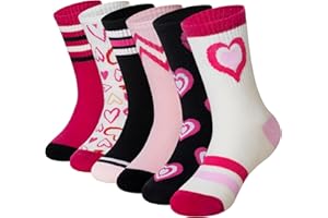 WEVIAS Girls Socks Kids Crew Socks Cotton Soft Heart Breathable Toddler Socks 6 Pairs