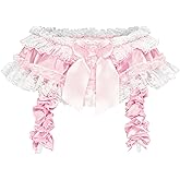 Satini Frilly Lace Sissy Silky Satin Garter Suspender Belt Lingerie Knickers