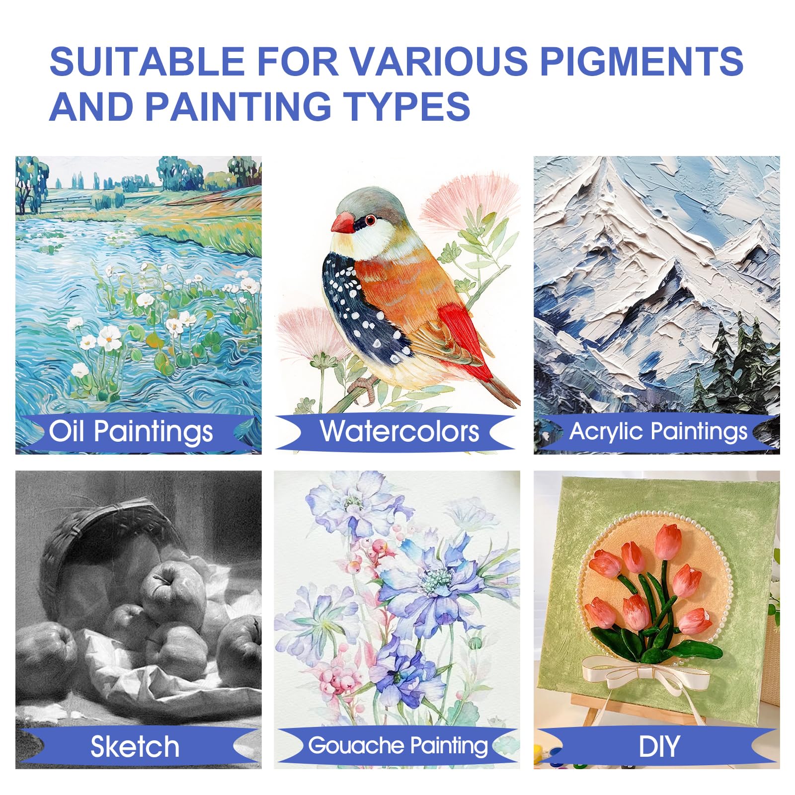 FUMILE Stretched Canvas for Painting Multi 5 Pack Square Canvas 4x4,6x6,8x8,10x10,12x12(1 of Each), Cotton Primed Acid Free Blank Canvases for Oil Paint, Acrylic Paint, Gouache and Tempera.