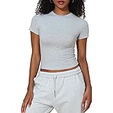 kayamiya Women's Basic Short Sleeve Cotton Shirts Slim Fit Crewneck Summer Trendy Y2k Baby Tee Crop Tops