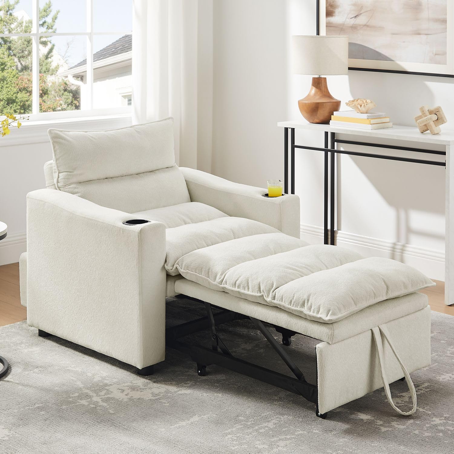 Photo 1 of ****cannot be returned    The furniture is used, has a little dog hair and is missing parts.*****Convertible Futon Pull Out Single Sofa Bed, 3-in-1 Multi-Functional Sleeper Chair Bed, Velvet Fabric Pullout Couch, Adjustable Sleeper Chair for Living Room, 