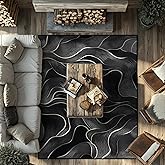 8x10 Area Rug Black White Modern Rug for Living Room Indoor Machine Washable Abstract Rugs for Bedroom Ultra Soft Dining Room Large Carpet Non-Slip Non-Shedding Throw Rug for Home Office
