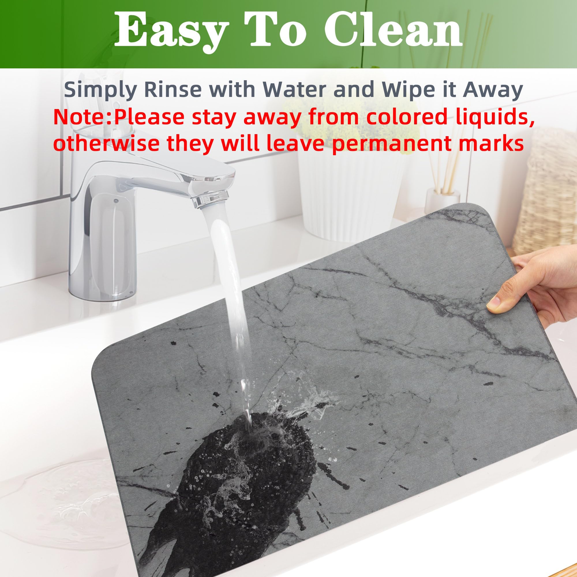 Yukee Stone Dish Drying Mat for Kitchen Counter, Quick Dry Ultra Absorbent Heat Resistant Eco Friendly Diatomaceous Earth Stone Drying Mat for Tableware Bottles Cups Dishes Drying Pad