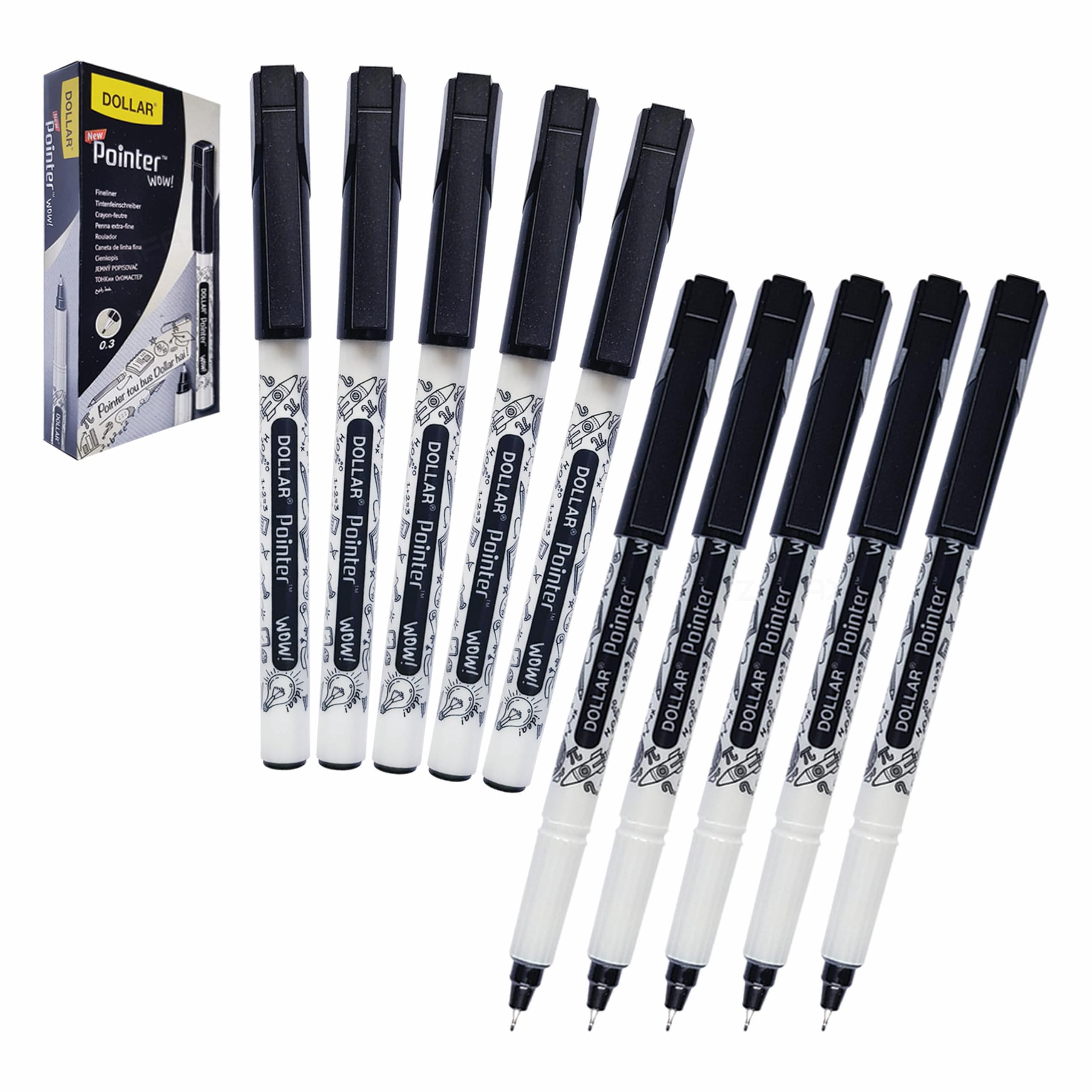 Fineliner Pens, BLACK, Ultra Fine Felt Point (0.3mm), Pack of 10, VAI-WOW Artist Fine Line Pens, Drawing Sketching Writing, iVAIDEX