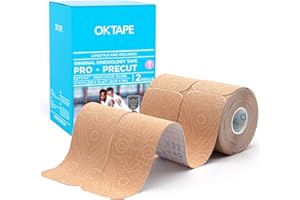 OK TAPE PRO Original Kinesiology Tape Pre-Cut Strips, Latex Free Elastic Athletic Tape Roll, 2in×16ft 2Rolls,Beige+Beige