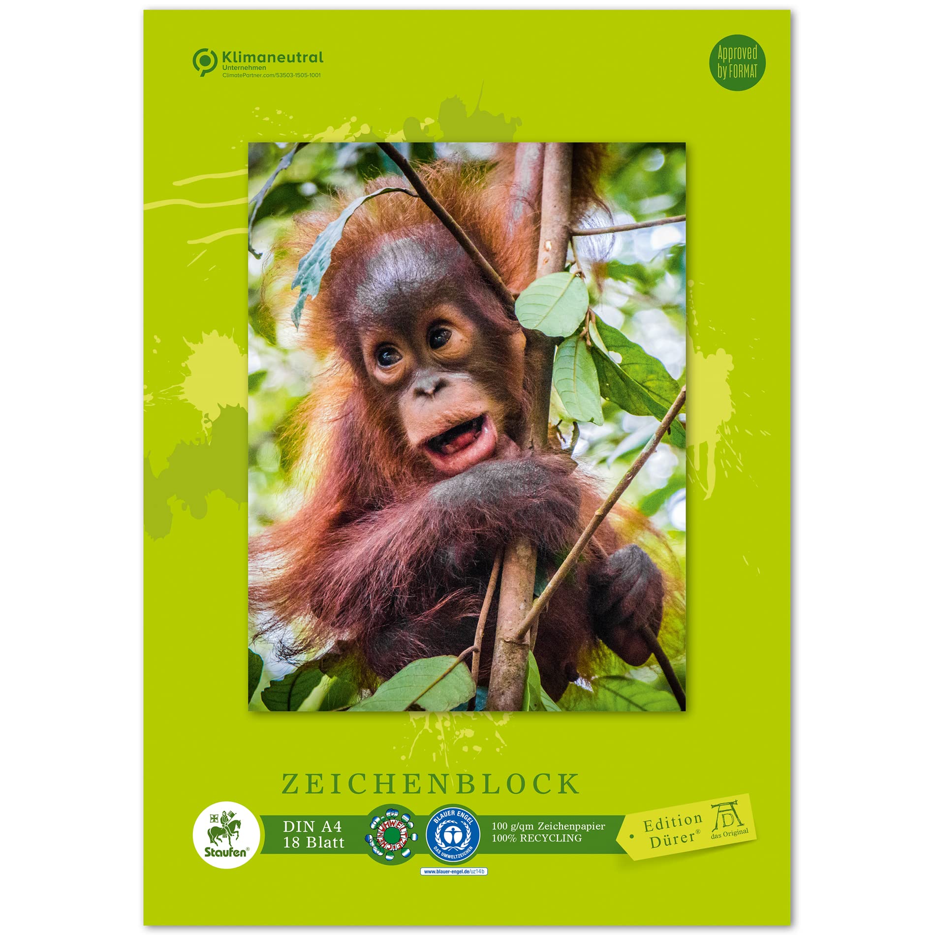 Staufen Edition Dürer Drawing Pad DIN A4 18 Sheets Glued Premium White 100 g/m² Recycled Paper 4 Different Designs (No Selection Possible) Pack of 1