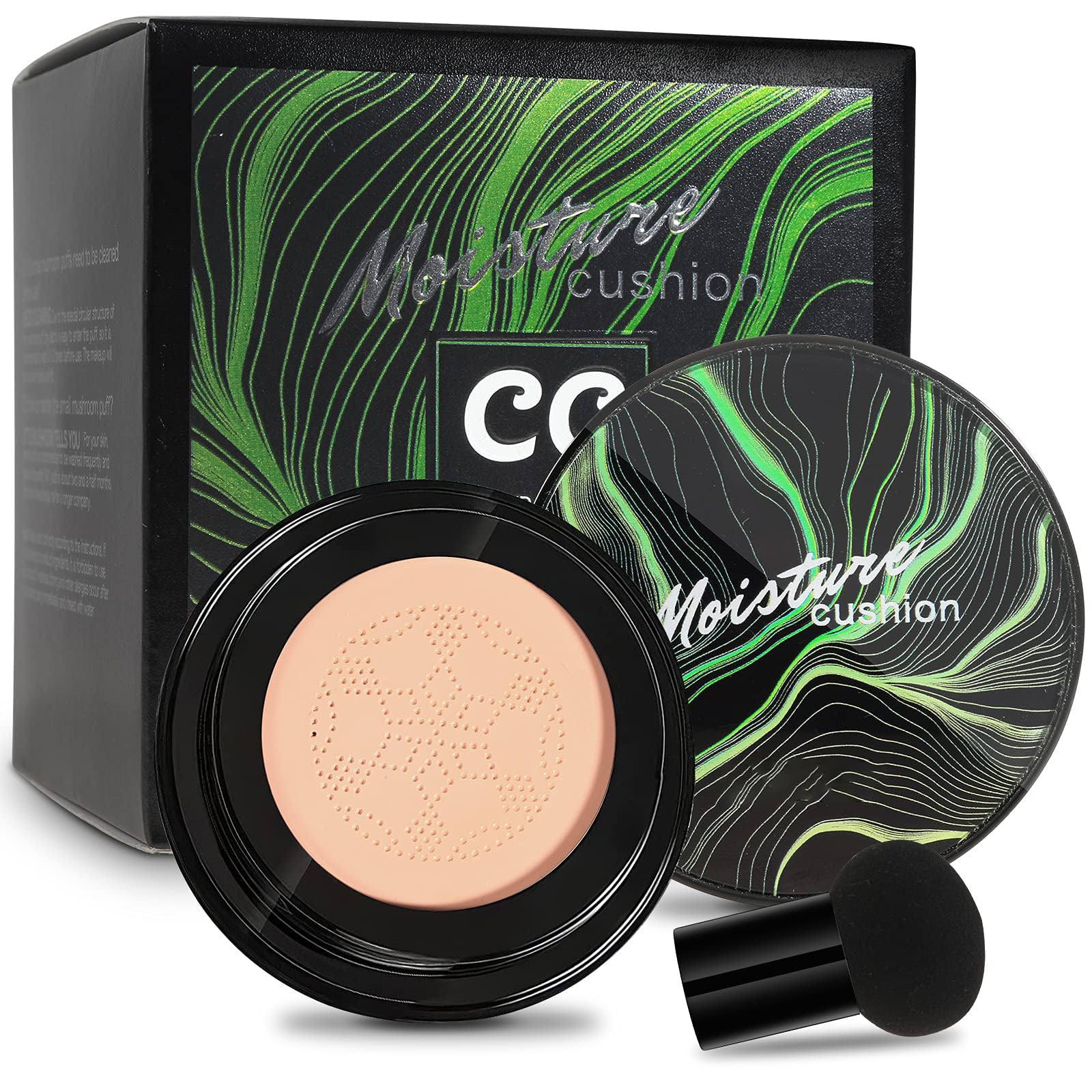 Mushroom Head Air Cushion CC Cream, BB Cream, Moisturizing Concealer, Makeup Base Long Lasting with Mushroom Makeup Sponge, Easy to Apply, Round (Natural)