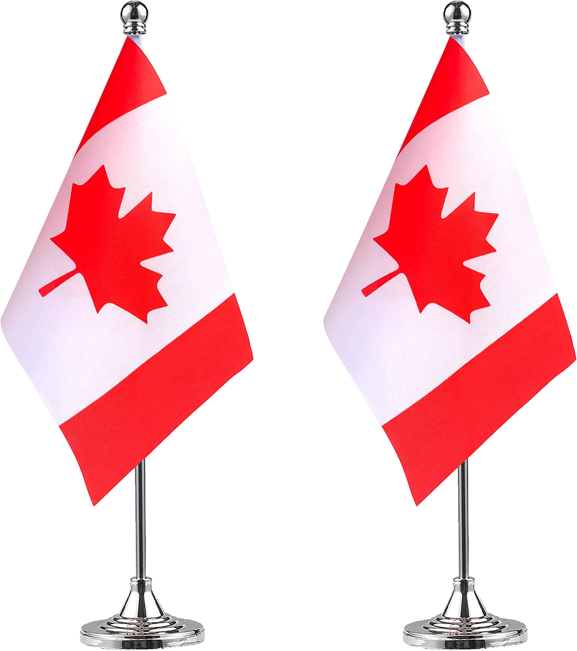 ALEY Canada Desk Flag Small Mini Canadian Office Table Flag with Stand Base,Canadian Themed Party Decorations Celebration Event,2 Pack