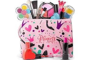 FoxPrint Kids Makeup Kit for Girls, Soft to skin, Easy to wash, 23 Pc Princess Makeup Set Toys Girls & Kids, Carrying Cosmetic Purse for Easy Storage