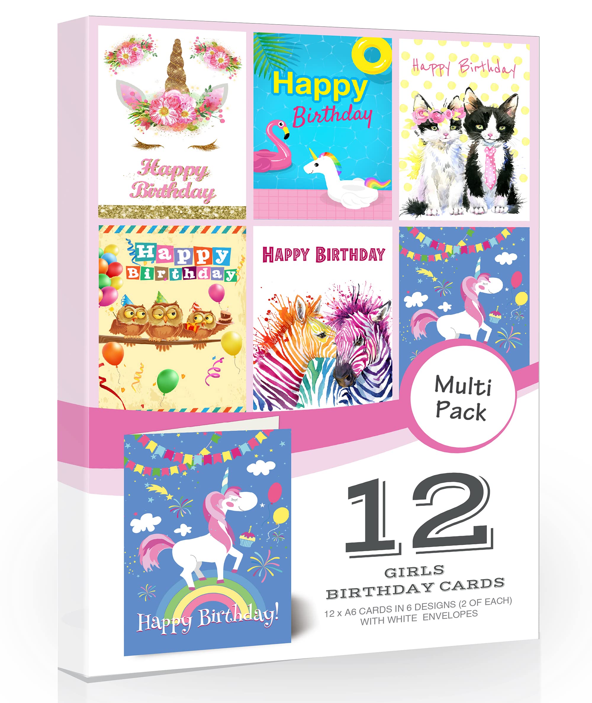 Olivia Samuel 12 x Girls Birthday Cards Pack & Envelopes Great value pack of girls birthday cards on 300gsm card. 6 Designs ideal for Children. Made in the UK