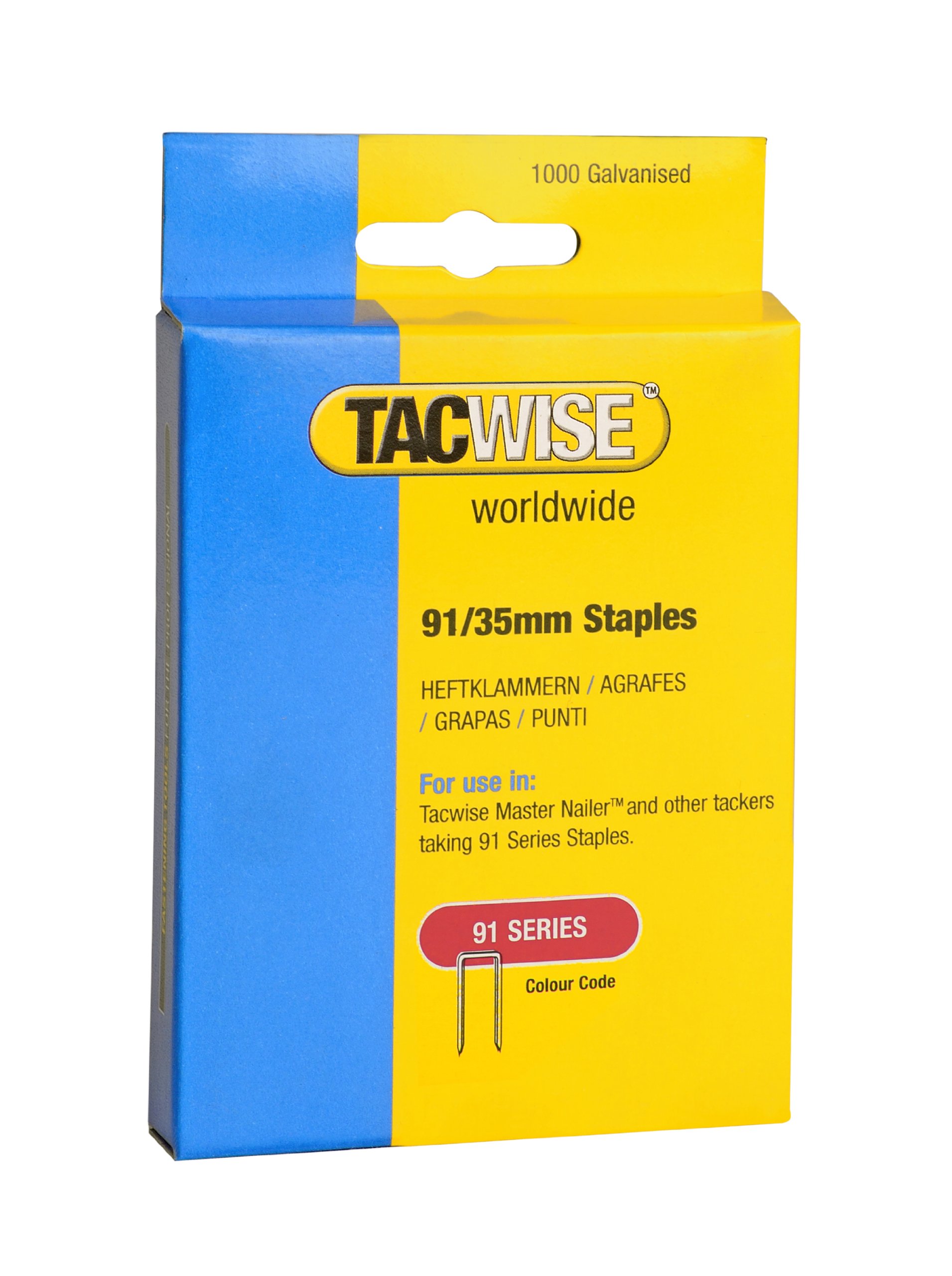 Tacwise 0746 Type 91 / 35 mm Galvanised Narrow Crown Staples, Pack of 1000