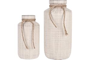 TERESA'S COLLECTIONS Beige Ceramic Vase Set of 2, 9.7in, Rustic Decorative Vases for Table Centerpieces, Mantel, Fireplace, Living Room