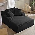 GNIXUU Oversized Chaise Lounge Chair Indoor, Comfy Lounge Sofa Upholstered Sleeper Sofa Couch with Throw Pillows and Armrests, Corduroy Plush Cloud Sofa Chair for Living Room, Black