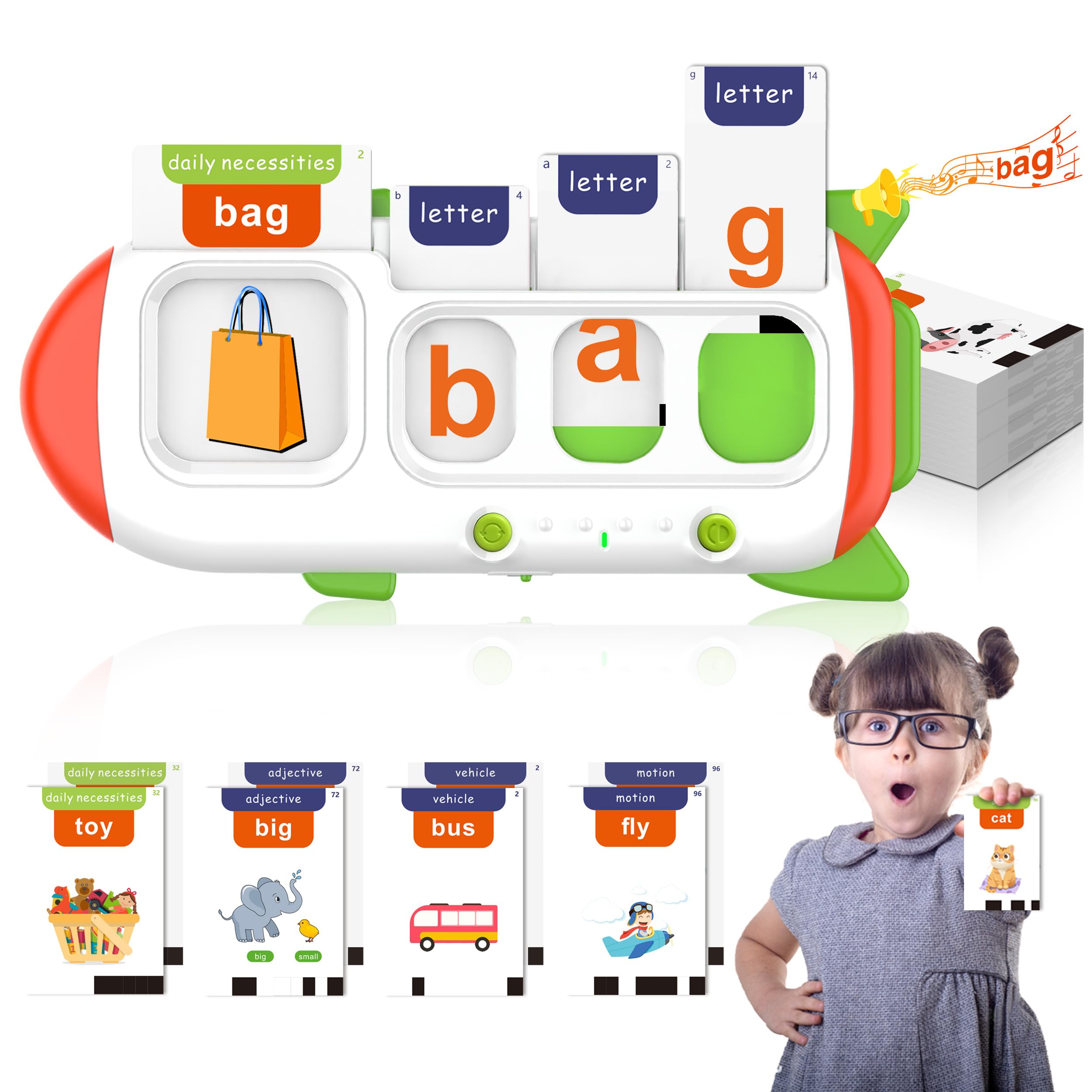 ZIKAQUQI Spelling&Talking Flash Cards for Toddlers 3-8 107 words +