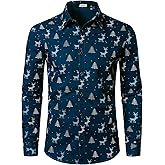 JOGAL Mens Christmas Shirts Santa Claus Party Long Sleeve Button Down Shirts