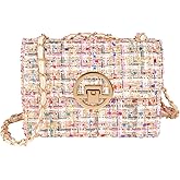 TXMAQQ Crossbody Bags for Women Small Handbags Leather Shoulder Bag Tweed Purses Evening Bag Clutch Satchels with Chain Strap