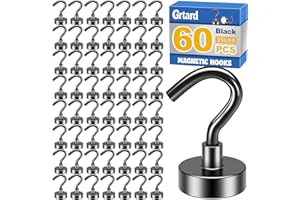 Grtard 60Pack Black Magnetic Hooks Heavy Duty, 25LBS Neodymium Magnet Hooks for Cruise, Strong Magnetic Hooks for Hanging, Magnets with Hooks for Home, Kitchen, Workplace, Office