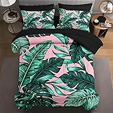 WeCozy 7 Pcs Full Size Comforter Set with 2 Pillowcases & 2 Shams, Tropical Green Leaves Bedding for Kids and Adults, Hawaiian Palm Leaf Bed in a Bag with Flat Fitted Sheet