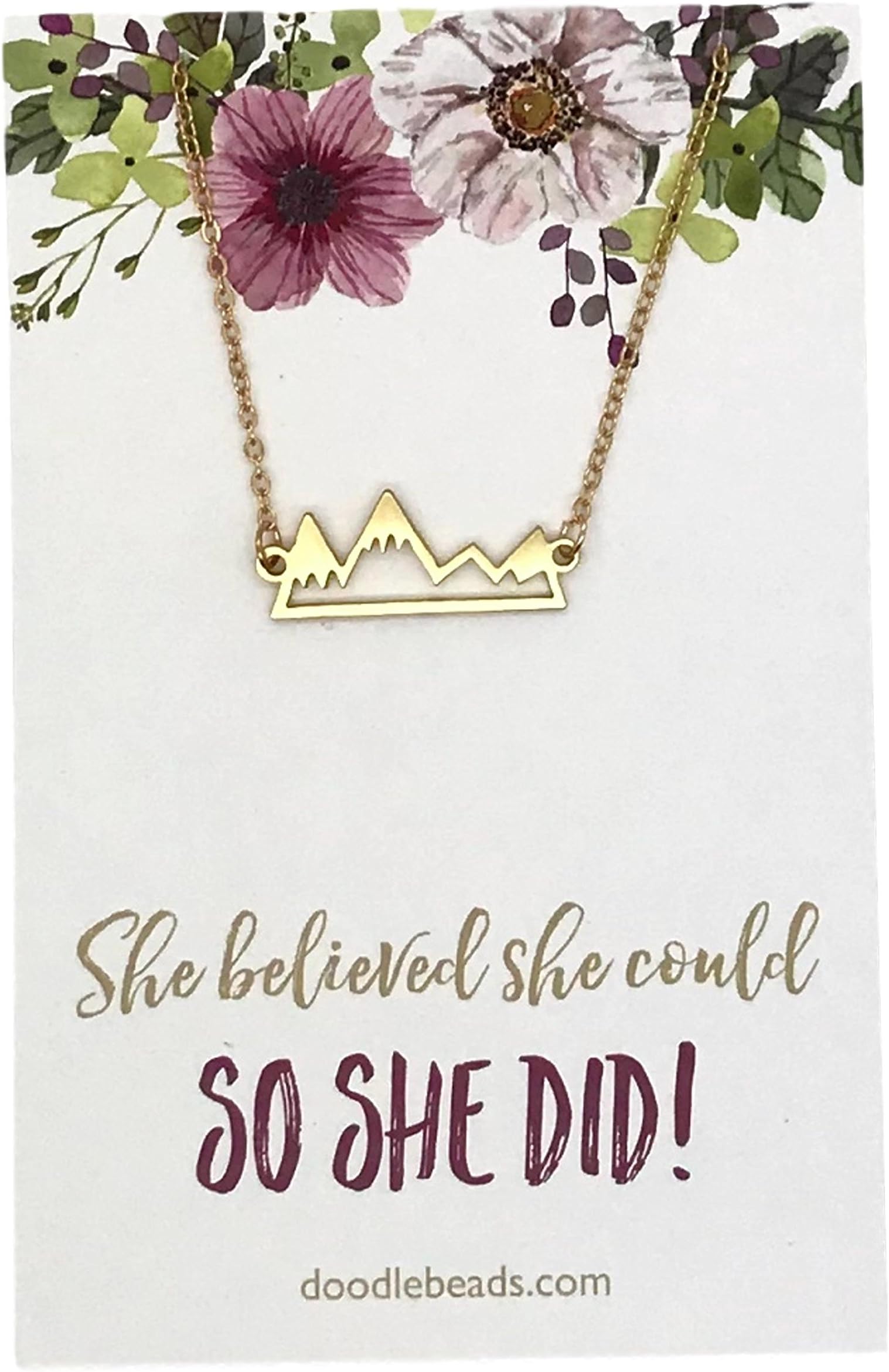 Doodle Beads Graduation Necklace,She Believed She Could So She Did Mountain Necklace Gold, with 16" - 18" Sparkling Chain