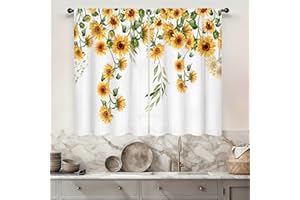 Famiffty Sunflower Country Kitchen Curtains Rod Pocket Rustic Yellow Floral Farmhouse Small Cafe Tier Curtains Vintage Wood Barn Retro Window Treatment Drapes Home Decor(27.5W X 39L Inch 2 Panels)
