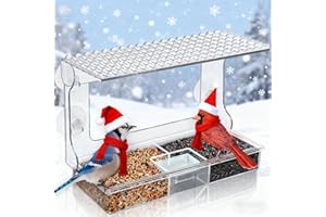 Gbekery Window Bird Feeder for Outdoors with Strong Suction Cups, Acrylic Clear Window Bird Feeders for Viewing with Large Capacity Detachable Seed & Water Tray