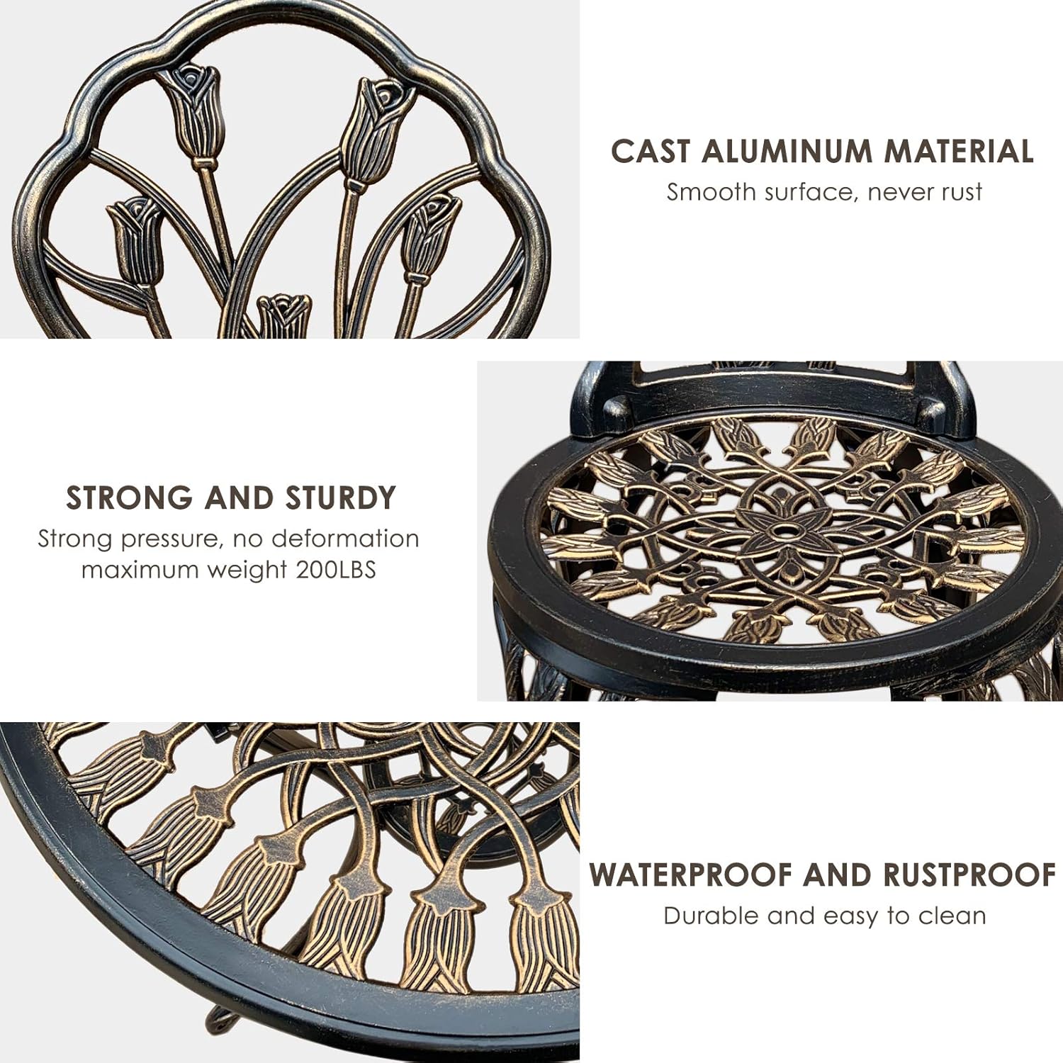 Jardin de panda Bistro Table Set, Outrora 3 Piece Outdoor Patio Set Rust-Resistant Cast Aluminum Tulip Design Outdoor Table and Chairs Furniture with Umbrella Hole (Antique Copper): Garden & Outdoor
