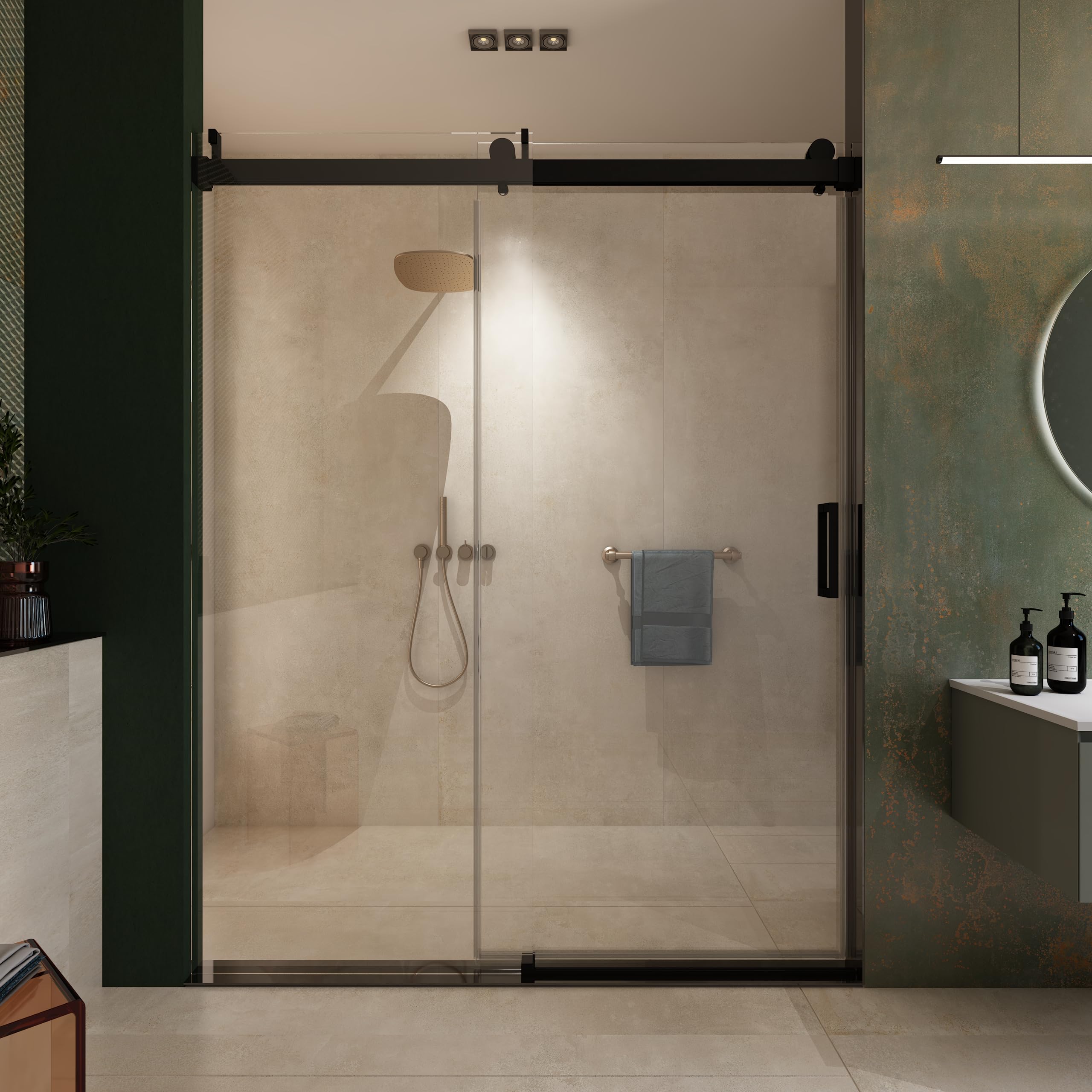 Photo 1 of **FACTORY SEALED** FRANSOUL Frameless Soft-Close Sliding Shower Door with Thick Tampered Glass,68 to 72 in W x 76 in H and 3/8 Inch Clear Tempered Glass,with Anti-Jumping Device,Easy to Clean,Matte Black
