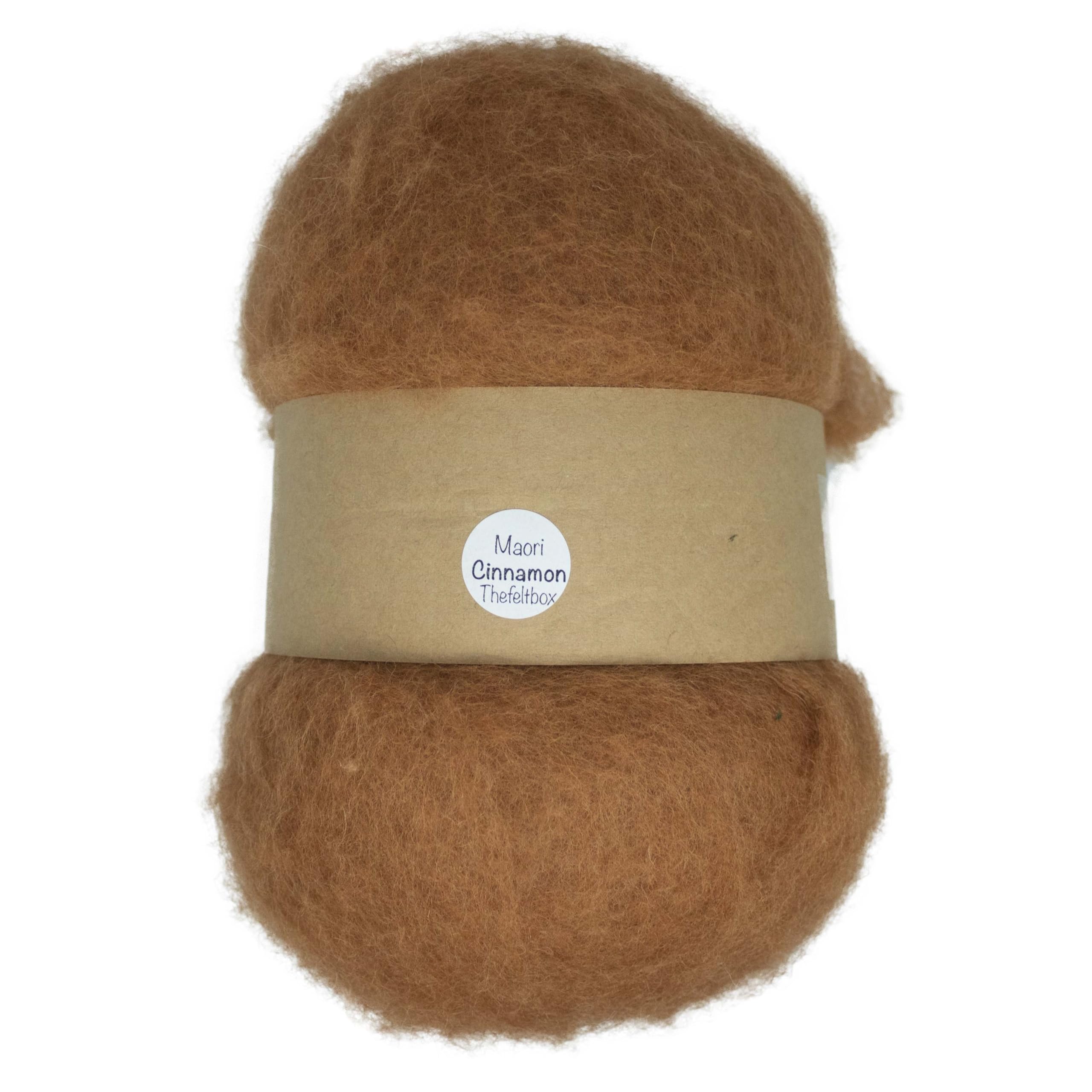 The Felt Box Needle Felting Wool 100g – Cinnamon Shade – Maori DHG Carded Batt with Short Coarse Fibres – Mulesing-Free NZ Wool for 3D Needle Felting Wet Felting & Spinning
