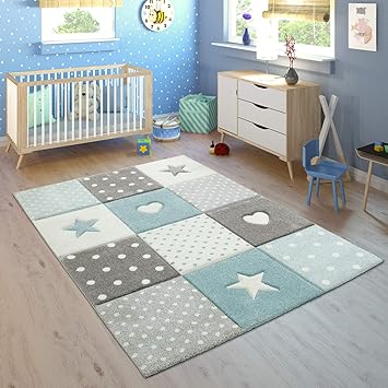 Paco Home Kinderteppich Kinderzimmer Kariert Punkte Herzen Sterne In Pastell Blau Grau Grosse 140x200 Cm Amazon De Kuche Haushalt