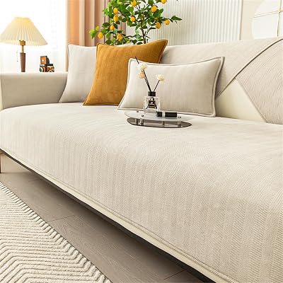 LINGKY Herringbone Chenille Sofa Cover 1 2 3 Seater Non-Slip Beige 70x150cm