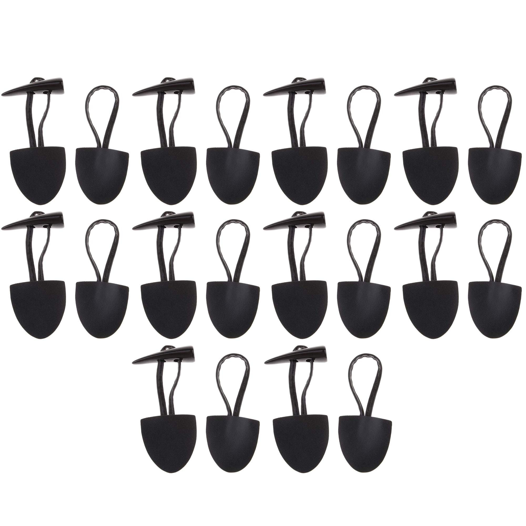 POFET 10 Sets Horn PU Leather Toggle Button Fasteners for Coat Jacket Duffle DIY Handmade Craft - Black, 16x4cm